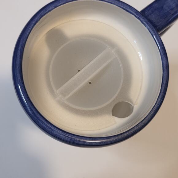 Set of 2 “Good Morning Sunshine!” Travel Mugs w Lids Blue Ceramic Coffee Cups - Picture 4 of 6